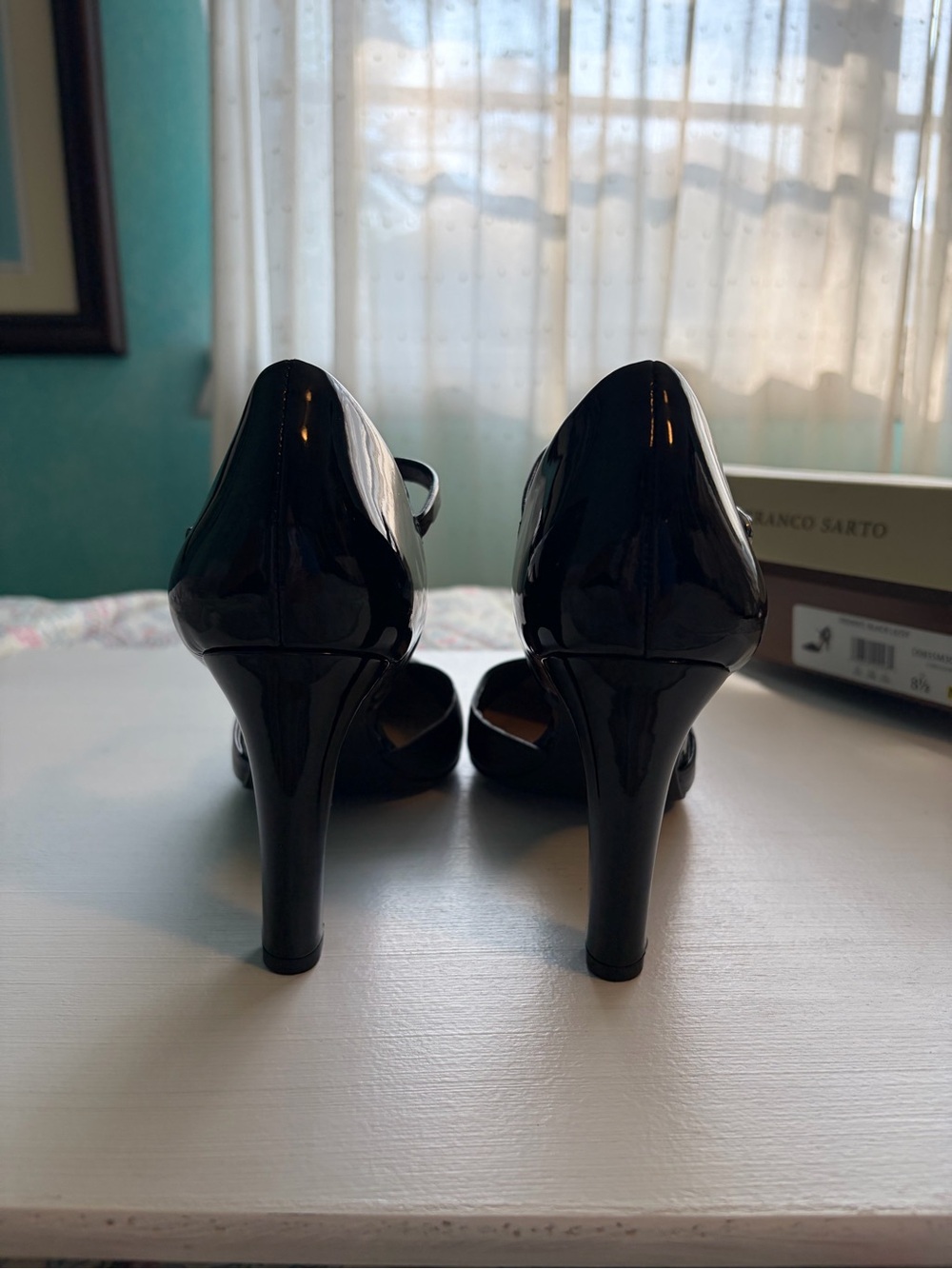 Franco Sarto Trident Black Pointed Mary Jane Heels with Ankle Strap - Picture 9 of 11